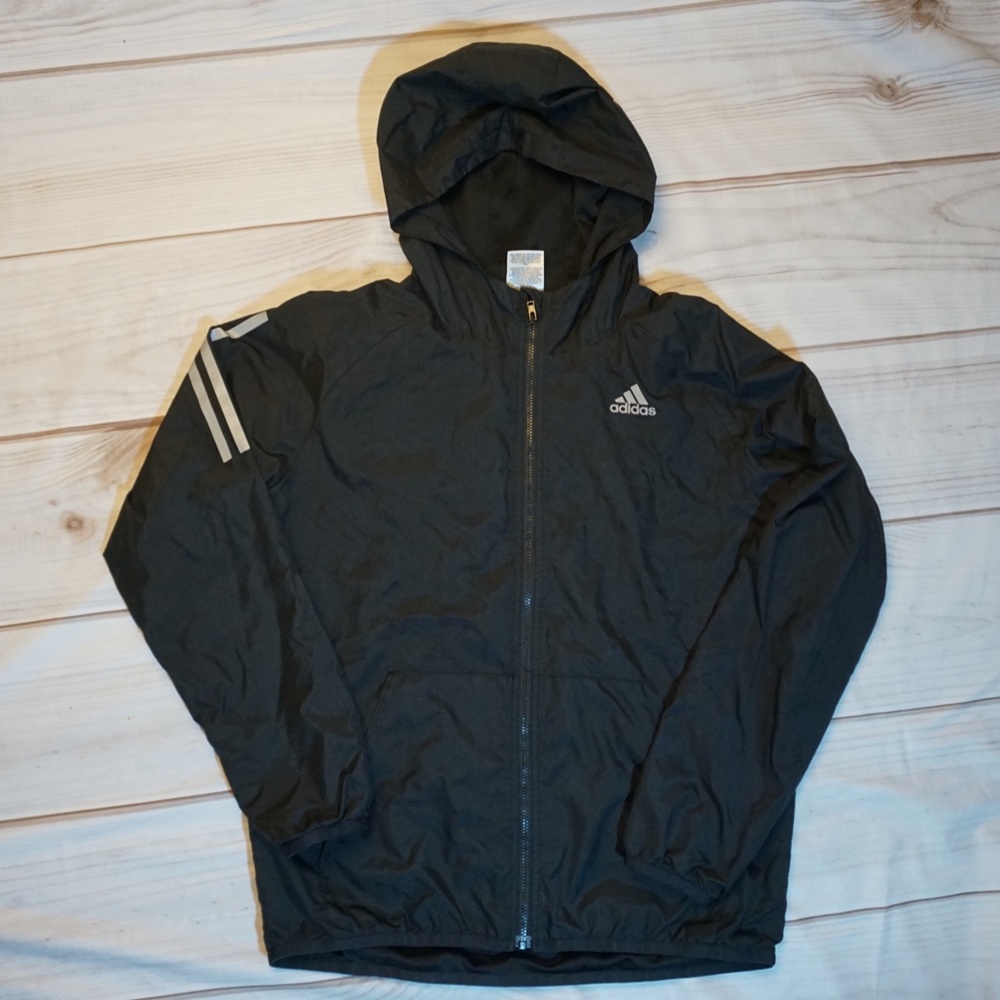 Adidas Youth Windbreaker Jacket Zip Up Hoodie Size L (14/16)